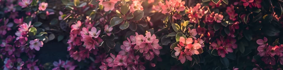 Zelfklevend Fotobehang Blooming azalea flowers background. Panoramic view. Spring nature concept. Springtime or summer garden. Design for banner, backdrop, wallpaper, greeting.  © dreamdes