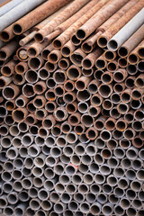 Big stack of iron bars used in road construction and tram rail reconstruction - 741017032