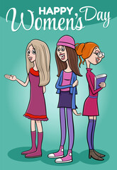 Women's Day design with cartoon women characters