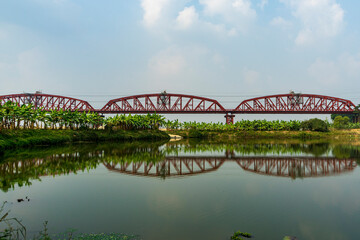 Hardinge Bridge steel railway truss bridge over the Padma River, Bangladesh.