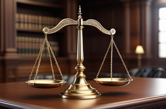  Law theme. Mallet of judge, books and scales of justice.