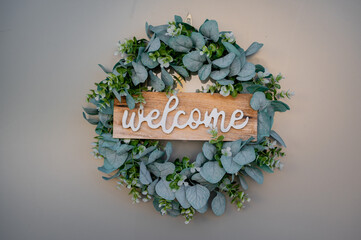 Front Door Wreath. Modern Door Ring Wreath. Wood Sign Wreath house Warming Gift. decoration and...