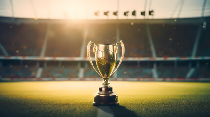 Golden trophy winner cup with copy space