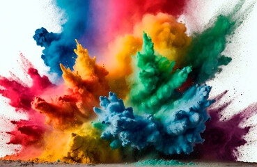 Fototapeta na wymiar The of a photo colorful mixed rainbow powder dye explosion isolated