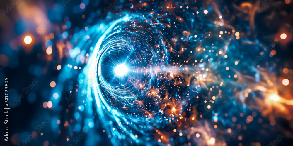 Wall mural futuristic technology swirl background design with lights and bokeh looks like galaxy in space.