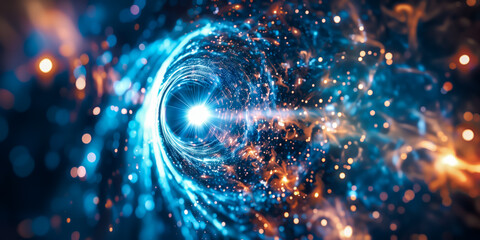 Futuristic technology swirl background design with lights and bokeh looks like galaxy in space.
