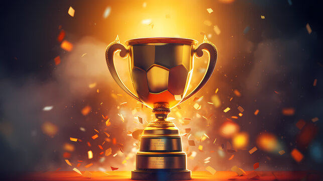 Golden trophy winner cup with copy space