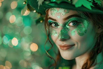 St. Patrick's Day. Young woman in green leprechaun elf costume