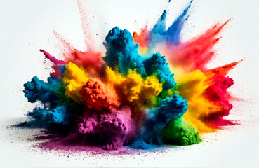 The photo colorful mixed rainbow powder dye explosion isolated