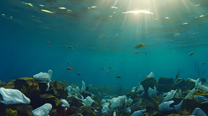 Naklejka na ściany i meble Oceans polluted by plastic waste