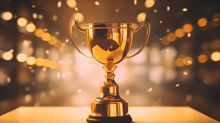 Golden trophy winner cup with copy space