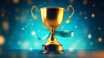 Golden trophy winner cup with copy space