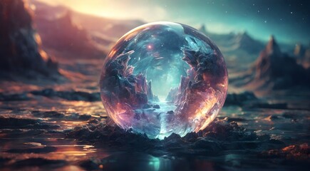 inner world - a fairy-tale land enclosed in a glass ball - obrazy, fototapety, plakaty