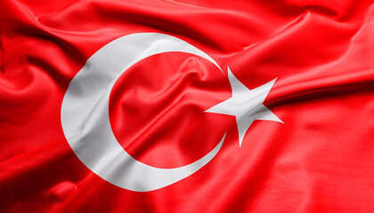 turkish flag with folds with visible satin texture