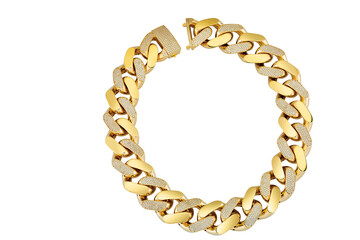 Gold chain bracelet on white background