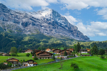 Idyllic view of Grindelwald village at the base of the alps