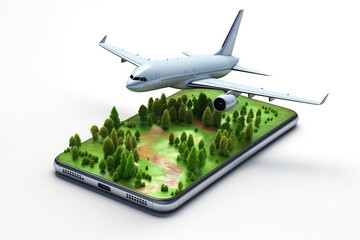 Smart phone with airplane inside, travel concept