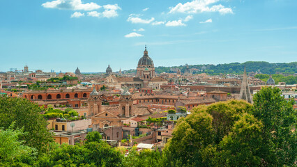 Fototapeta na wymiar Panoramic view of ancient Rome Italy in summer daylight.