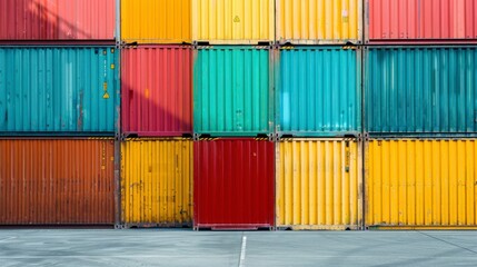 Fototapeta premium set of containers on top of others in a boat or warehouse of different colors and new in high resolution and high quality HD