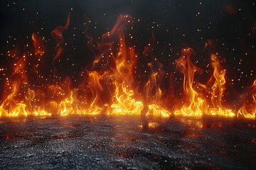 Fire flames on black background - obrazy, fototapety, plakaty