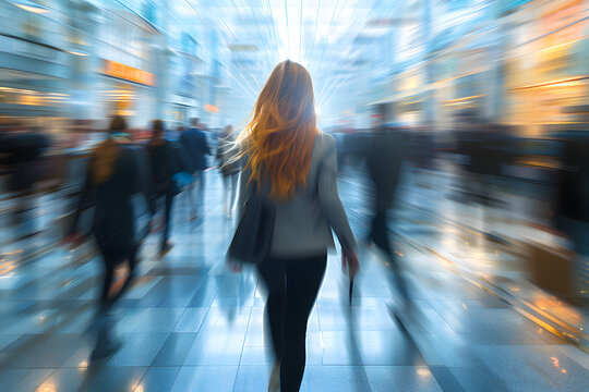 Group of business employees at coworking center. Motion blur