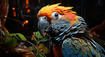 Avian Extravaganza, Vibrant Dragon Parrot Amidst the Jungle Wilderness. Selective focus. Closeup.