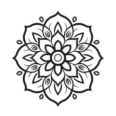 mandala black and white flower ornament vector illustration isolated transparent background logo, cut out or cutout t-shirt print design