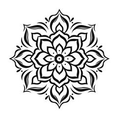 mandala black and white flower ornament vector illustration isolated transparent background logo, cut out or cutout t-shirt print design