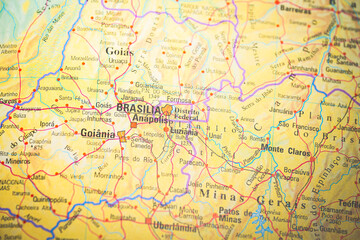 Atlas map of Brasilia in Brazil.