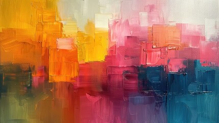 Generative AI, colorful grunge impasto painted canvas background. Geometric shapes
