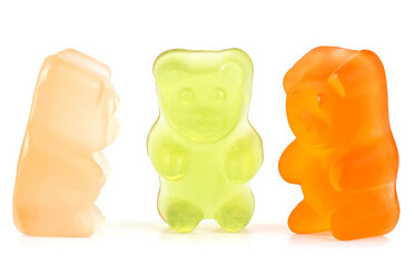 Tasty jelly candies - group of colorful jelly gummy bears isolated on a white background. - 741034831