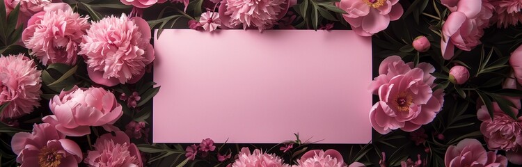 beautiful copy space for writing with flowers around in pink color 