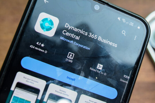 Dynamics 365 Business Central application on Smartphone screen. Dynamics 365 is a freeware web browser developed by Microsoft Corporation. Bekasi, Indonesia, February 21, 2024
