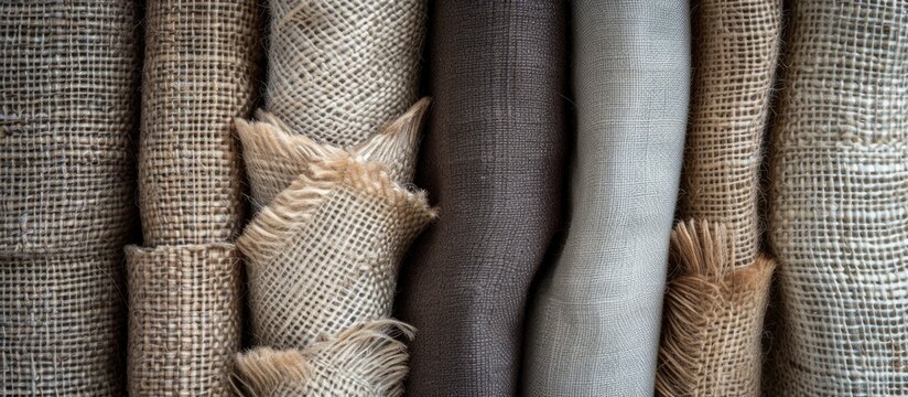 Various fabrics made from terrestrial plant fibers, wood, reptile scales, natural materials, fur, metal, and claws stacked together
