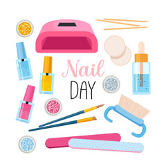 Nails and manicure set with various manicure accessories, equipment, tools. Design element for web icons, spa salons, nail bar, beauty salon, manicurist.