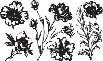 Set Flowers. Hand drawn vector illustration