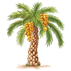Date palm tree with ripe fruits dates. Vector 