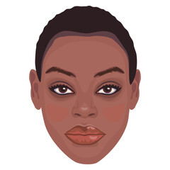 Beautiful African woman portrait isolated on a white background. Avatar. Detailed female face illustration.