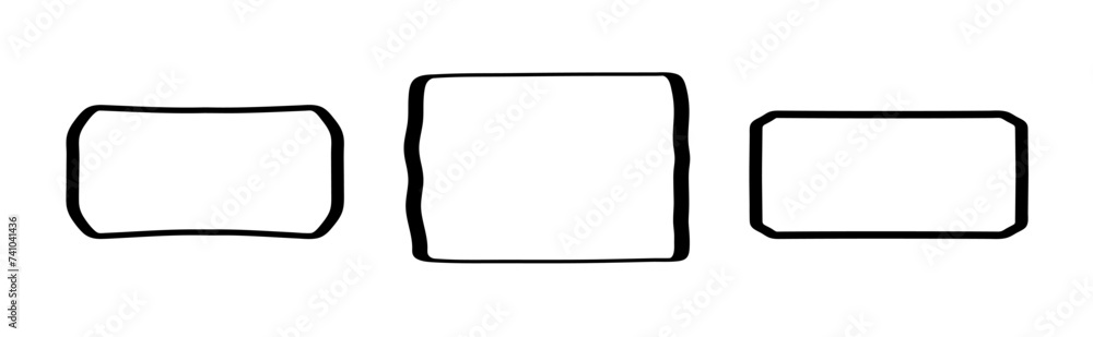 Poster set of the hand-drawn doodle vector text boxes isolated on a transparent background. brush-drawn rec