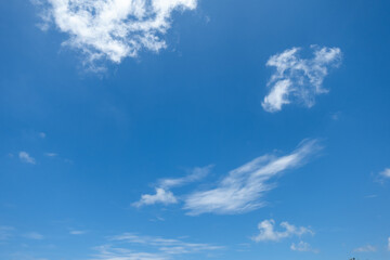 Blue sky with a few random white clouds, partly cloudiness