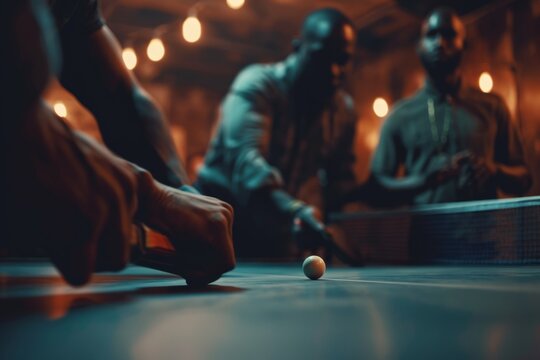 Happy teenagers playing ping pong pretty diverse college friends having fun tennis match play young guys leisure time sports activity action friendly competition friendship entertainment table sport