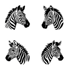 Zebra heads set isolated on white background, vector illustration