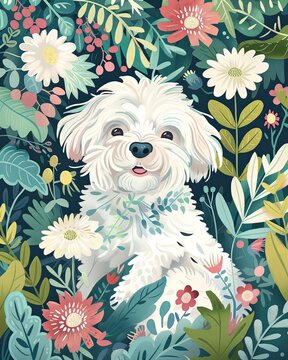 Dandie Dinmont Terrier Boho Dog Nursery Artwork Whimsical Dog Illustration