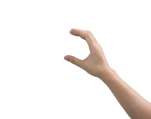 Man hand holding isolated on white background with clipping path.