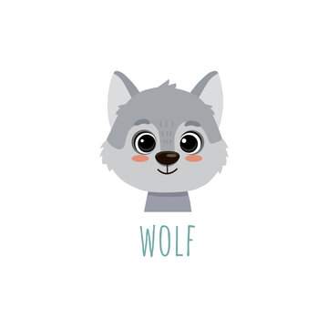cute cartoon wolf. Animal in flat style. Wolf cub face for cards,magazins,banners. Vector illustration 