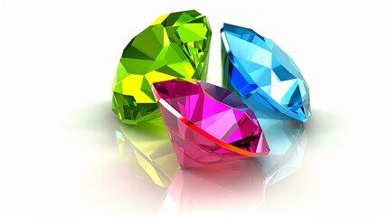 Colorful shiny gemstones on white background