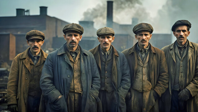 Gruppe von Arbeitern um 1900 in einer Fabrik