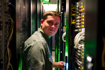 Fototapeta na wymiar Professionelle Serverwartung: Techniker in einem Serverraum bei der Arbeit