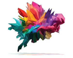 Abstract splash multi color polygon and triangle low poly modelling art object with white background
