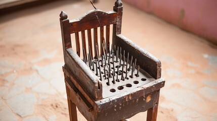 Antique chair with nails at daytime